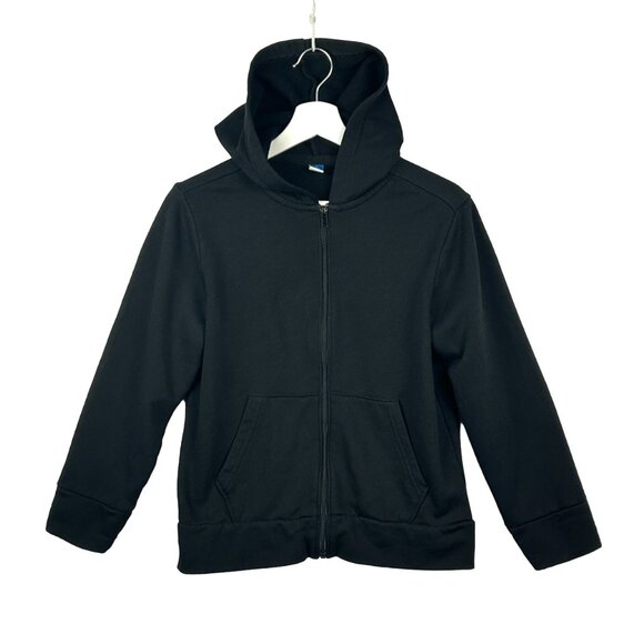 Old Navy Hooded Sweatshirt Large (10-12) Boys Fleece Zip‎ Front Black Jacket - Picture 1 of 9
